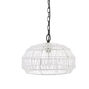 Novogratz X Globe Diego 1-Light Matte White Woven Fabric Plug-In Pendant Light