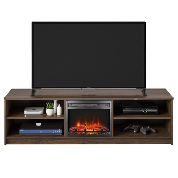 Ameriwood Home Noble Walnut TV Stand with Electric Fireplace Insert for TVs up to 80-in