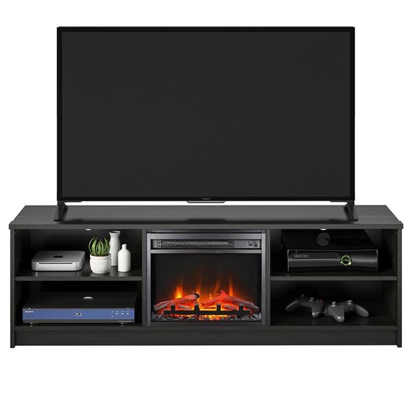 AH Ameriwood Home Noble Black Oak TV Stand with Electric Fireplace