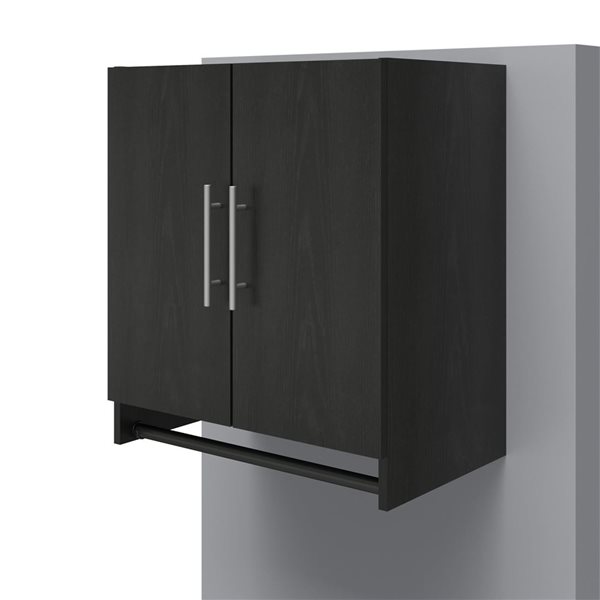 Systembuild Evolution Camberly 24-in Wall-mount Storage Cabinet with hanging rod in Black Oak