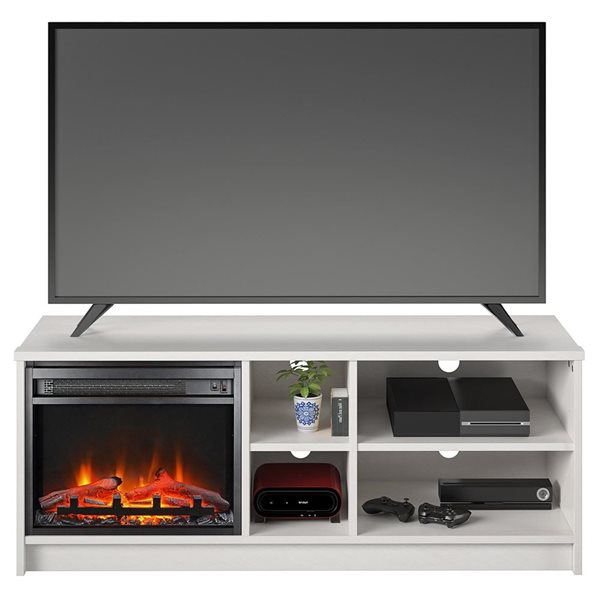 Ameriwood Home Noble Ivory Oak TV Stand with Electric Fireplace Insert for TVs up to 55-in