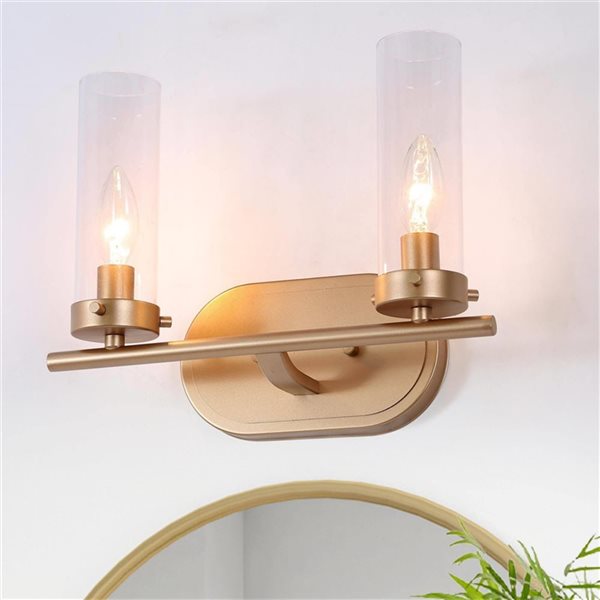 LNC Ellan 2-Light Gold and Clear Glass Contemporary Vanity Light Bar