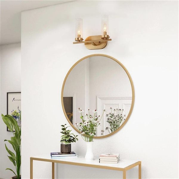 LNC Ellan 2-Light Gold and Clear Glass Contemporary Vanity Light Bar