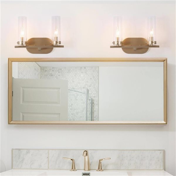 LNC Ellan 2-Light Gold and Clear Glass Contemporary Vanity Light Bar