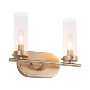 LNC Ellan 2-Light Gold and Clear Glass Contemporary Vanity Light Bar