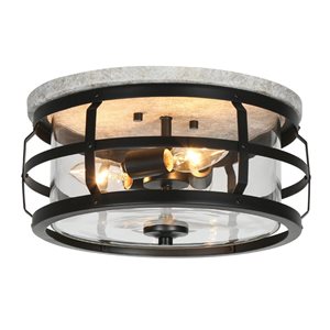 LNC Vine 12.2-in Distressed Greyish and Matte Black LED Flush Mount Light