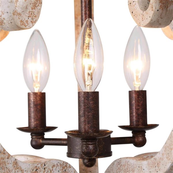 LNC Quaint 3-Light White Washed Wood and Rustic Bronze Cage Chandelier