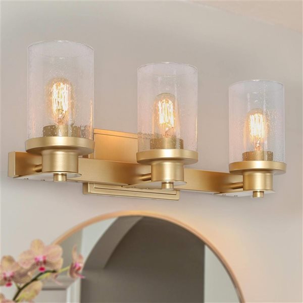 LNC Charm 3-Light Soft Gold with Seeded Glass Contemporary Vanity Light Bar