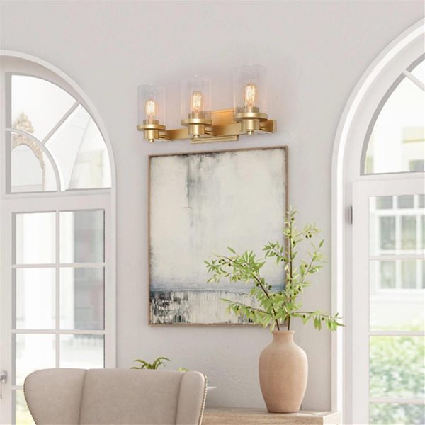 LNC Charm 3-Light Soft Gold with Seeded Glass Contemporary Vanity Light Bar