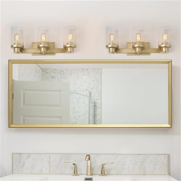 LNC Charm 3-Light Soft Gold with Seeded Glass Contemporary Vanity Light Bar