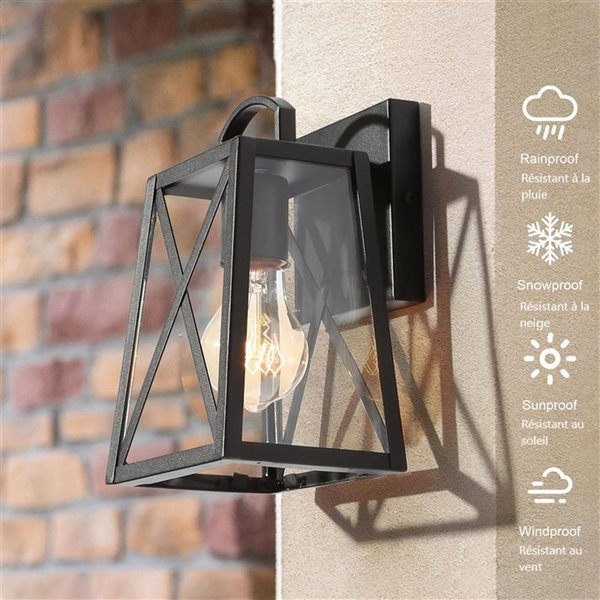 LNC 1-Light 9-in Black and Clear Glass Outdoor Wall Light