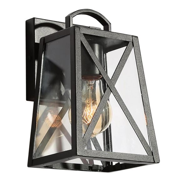 LNC 1-Light 9-in Black and Clear Glass Outdoor Wall Light