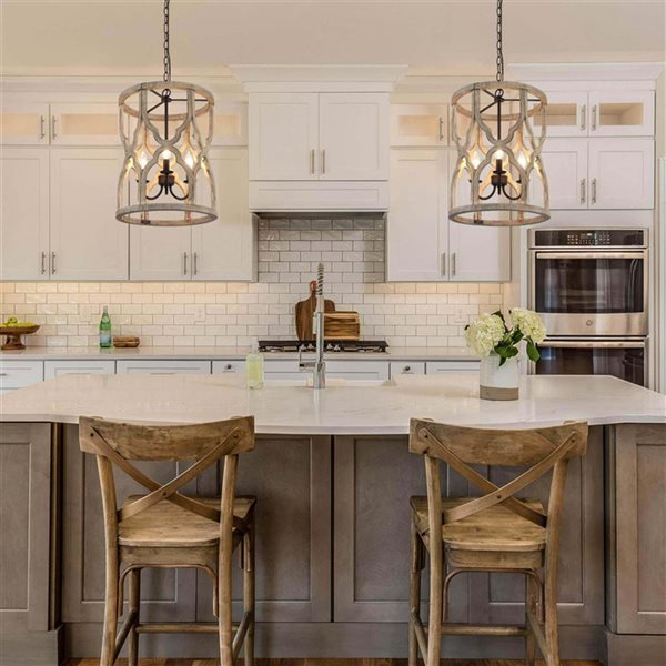 LNC 3-Light Wood and Bronze Farmhouse Chandelier