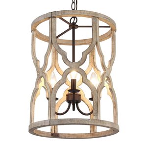 LNC 3-Light Wood and Bronze Farmhouse Chandelier