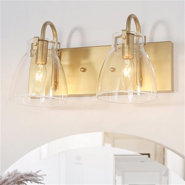 LNC Charm 2-Light Gold and Clear Glass Modern LED Vanity Light Bar