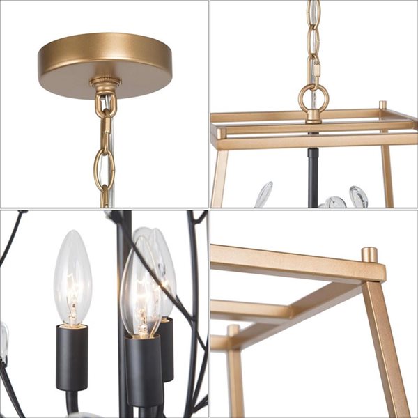 LNC Twinkle 3-Light Matte Black and Gold Modern/Contemporary Square Chandelier