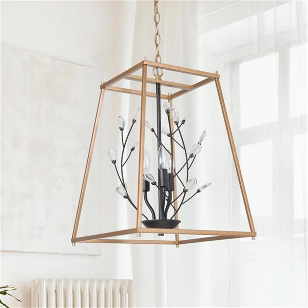 LNC Twinkle 3-Light Matte Black and Gold Modern/Contemporary Square Chandelier