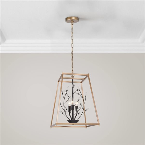 LNC Twinkle 3-Light Matte Black and Gold Modern/Contemporary Square Chandelier