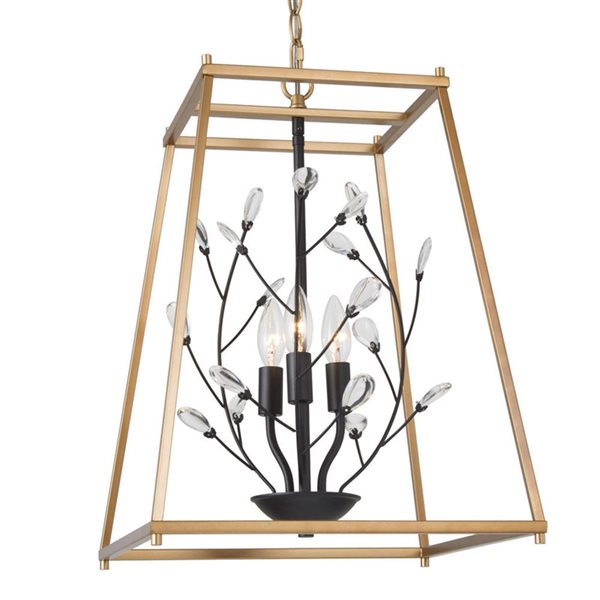 LNC Twinkle 3-Light Matte Black and Gold Modern/Contemporary Square Chandelier