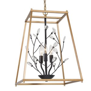 LNC Twinkle 3-Light Matte Black and Gold Modern/Contemporary Square Chandelier