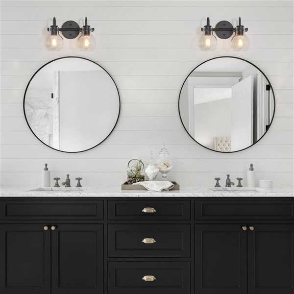 LNC Charm 2-Light Black and Clear Glass Modern LED Bathroom Vanity Light 13"W