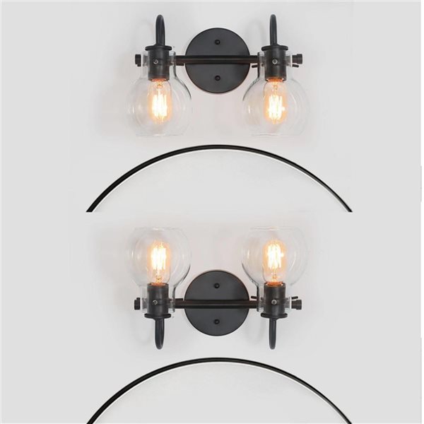 LNC Charm 2-Light Black and Clear Glass Modern LED Bathroom Vanity Light 13"W