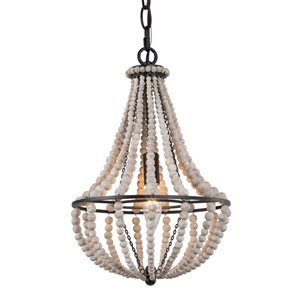 LNC Bohemia 1-Light White and Black Bohemian/Global Beaded LED Chandelier