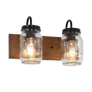 LNC Orthodox 2-Light Mason Jar Brown Wood Tone Traditional Vanity Light