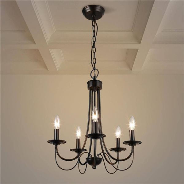 LNC Mocha 5-Light Matte Black Candle Modern/Contemporary Chandelier