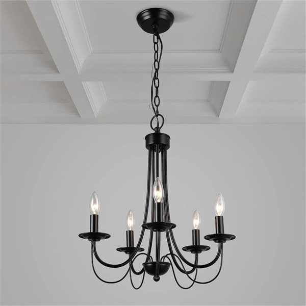 LNC Mocha 5-Light Matte Black Candle Modern/Contemporary Chandelier