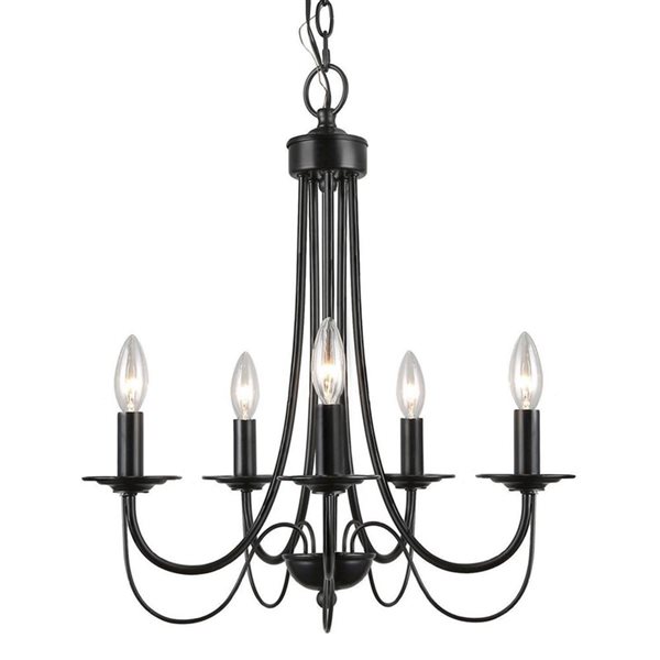 LNC Mocha 5-Light Matte Black Candle Modern/Contemporary Chandelier