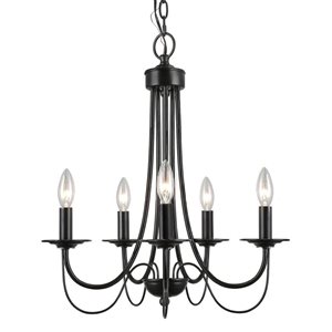 LNC Mocha 5-Light Matte Black Candle Modern/Contemporary Chandelier