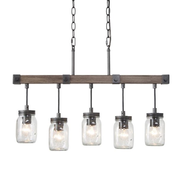 LNC 5-Light Black and Brown Wood Grain Linear Pendant Light