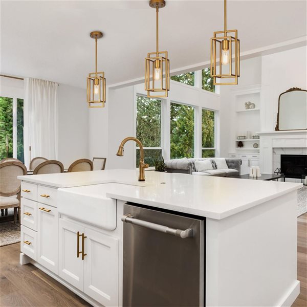 LNC Antique Gold Modern Square LED Mini Kitchen Island Light