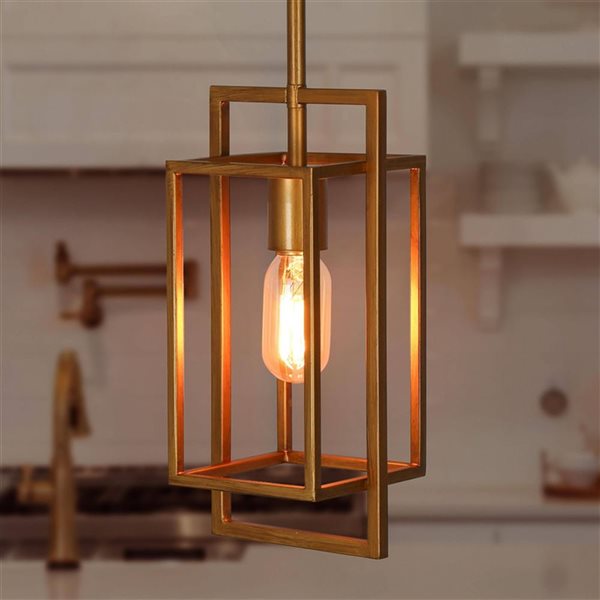 LNC Antique Gold Modern Square LED Mini Kitchen Island Light