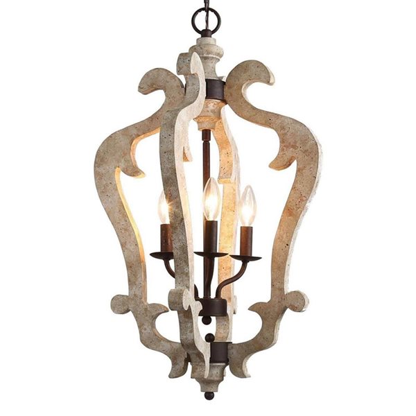 LNC Timeless 3-Light Wood Distressed White and Modern Farmhouse Chandelier