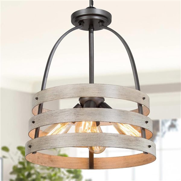 LNC Martin 4-Light Brushed Silver and Distressed Wood Farmhouse Pendant Light