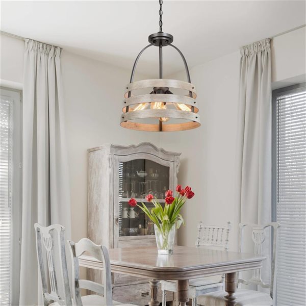 LNC Martin 4-Light Brushed Silver and Distressed Wood Farmhouse Pendant Light