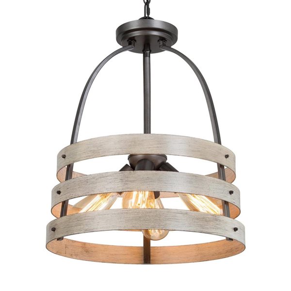 LNC Martin 4-Light Brushed Silver and Distressed Wood Farmhouse Pendant Light