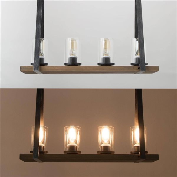 LNC Laius 4-Light Black and Wood Brown  Farmhouse  Chandelier