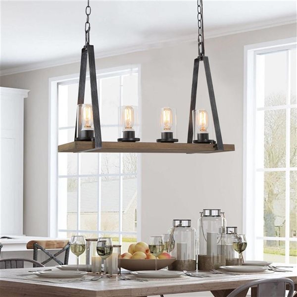 LNC Laius 4-Light Black and Wood Brown  Farmhouse  Chandelier