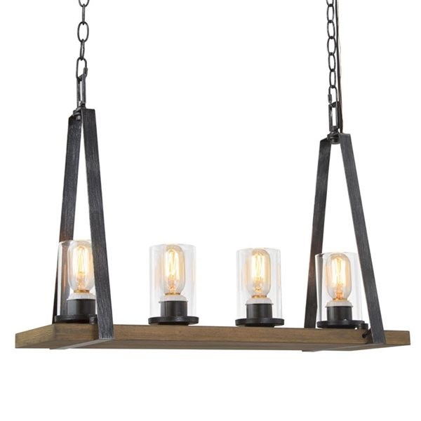 LNC Laius 4-Light Black and Wood Brown  Farmhouse  Chandelier