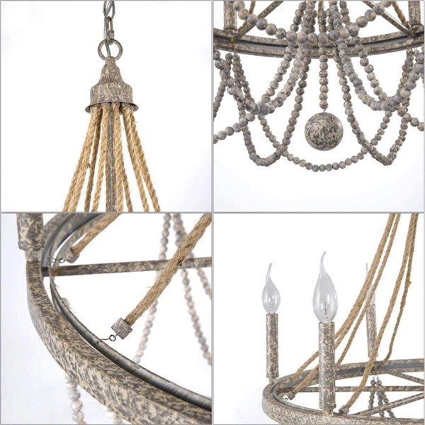 LNC Elegant 6-Light Distressed Grey French Country/Cottage Beaded Chandelier