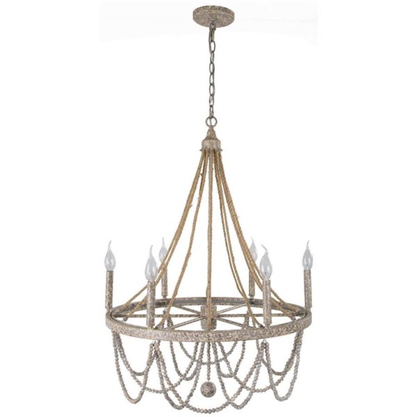 LNC Elegant 6-Light Distressed Grey French Country/Cottage Beaded Chandelier