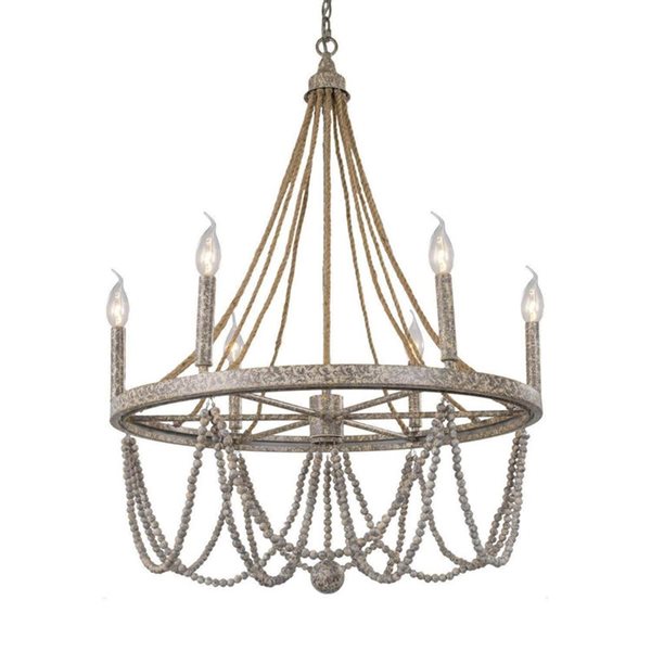 LNC Elegant 6-Light Distressed Grey French Country/Cottage Beaded Chandelier