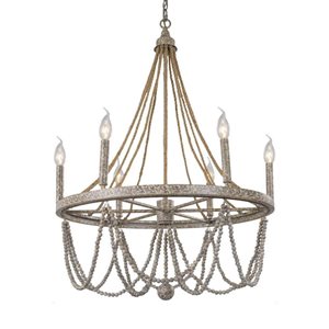 LNC Elegant 6-Light Distressed Grey French Country/Cottage Beaded Chandelier