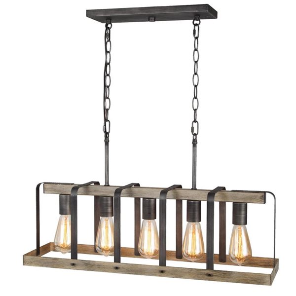 LNC Martin 5-Light Brown and Brushed Black Farmhouse Large Linear Chandelier