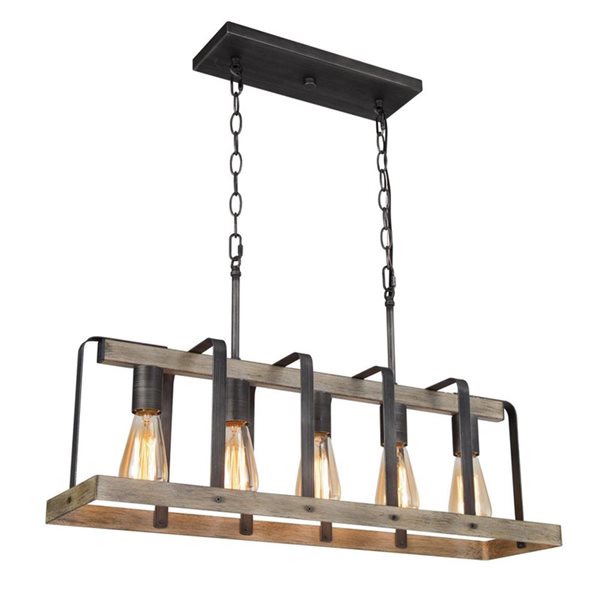 LNC Martin 5-Light Brown and Brushed Black Farmhouse Large Linear Chandelier