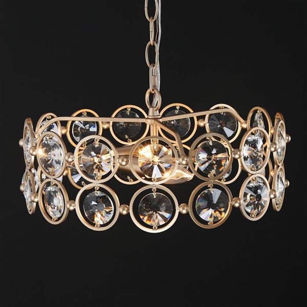 LNC Eternal 3-Light Matte Gold Modern/Contemporary Drum LED Chandelier