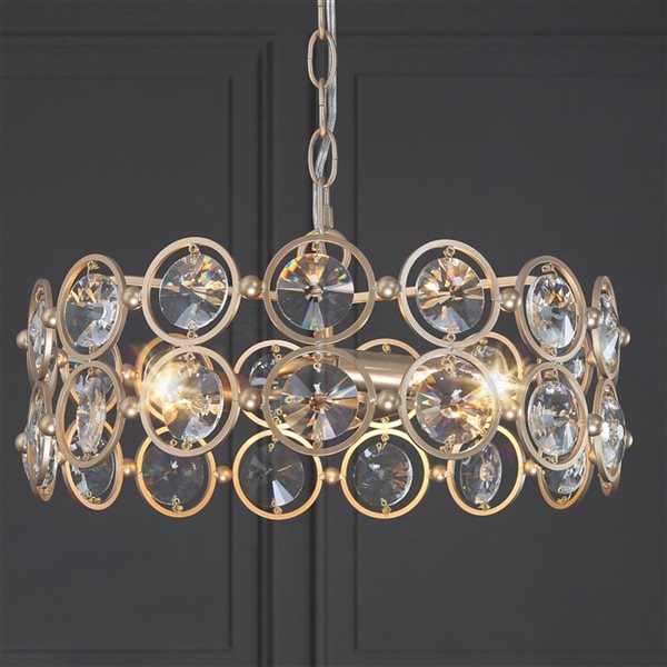 LNC Eternal 3-Light Matte Gold Modern/Contemporary Drum LED Chandelier